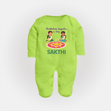 Pookalam Inspector On Duty Full Body Suit - LIME GREEN - New Born (Chest 7.5")