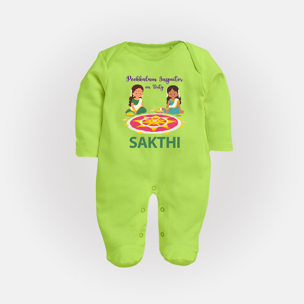 Pookalam Inspector On Duty Full Body Suit - LIME GREEN - New Born (Chest 7.5")