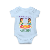 Pookkalam Inspector On Duty Romper / Onesie | Custom Baby Romper / Onesie for Pookkalam Fun - BABY BLUE - New Born (Chest 14")