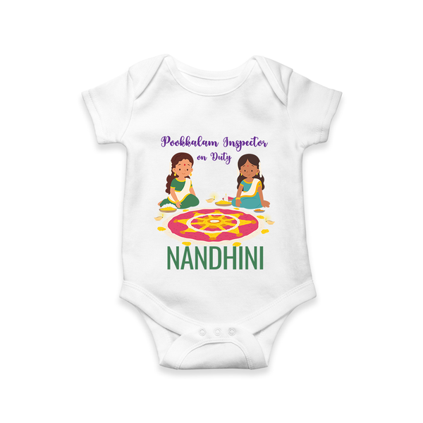 Pookkalam Inspector On Duty Romper / Onesie | Custom Baby Romper / Onesie for Pookkalam Fun - WHITE - New Born (Chest 14")