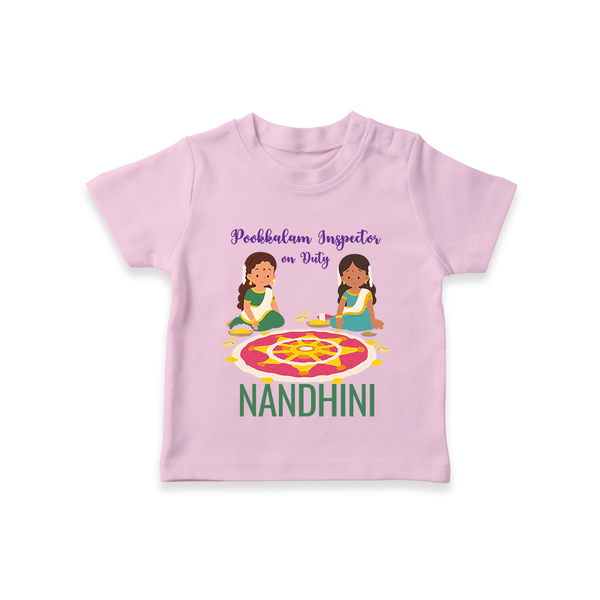 Pookkalam Inspector On Duty T-Shirt | Custom Baby T-Shirt for Pookkalam Fun - BABY PINK - 0-5 Months Old (Chest 17")