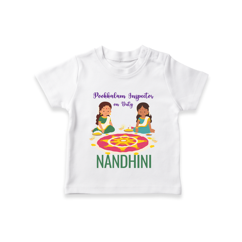 Pookkalam Inspector On Duty T-Shirt | Custom Baby T-Shirt for Pookkalam Fun - WHITE - 0-5 Months Old (Chest 17")