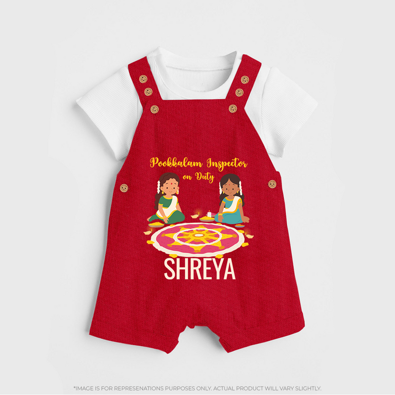 Pookkalam Inspector On Duty Dungaree Set | Custom Baby Dungaree Set for Pookkalam Fun - RED - 0 - 5 Months Old (Chest 18")
