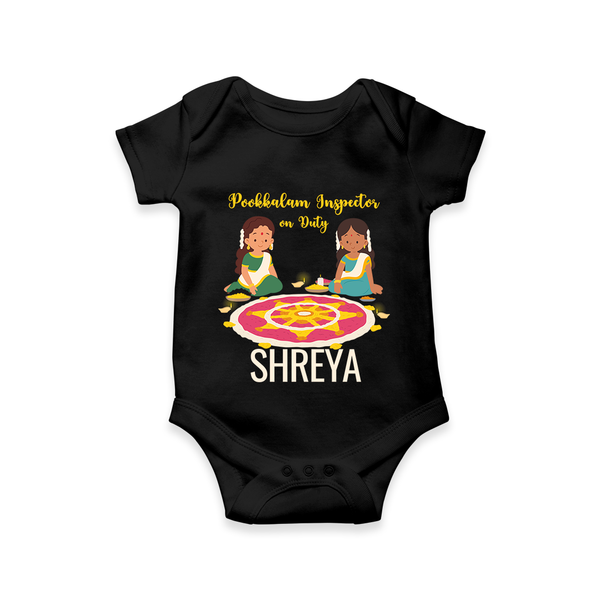 Pookkalam Inspector On Duty Romper / Onesie | Custom Baby Romper / Onesie for Pookkalam Fun - BLACK - New Born (Chest 14")