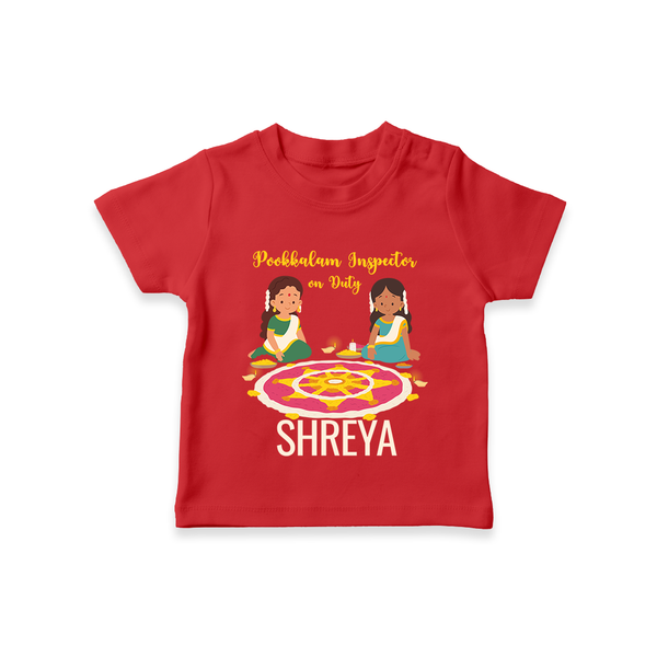 Pookkalam Inspector On Duty T-Shirt | Custom Baby T-Shirt for Pookkalam Fun - RED - 0-5 Months Old (Chest 17")