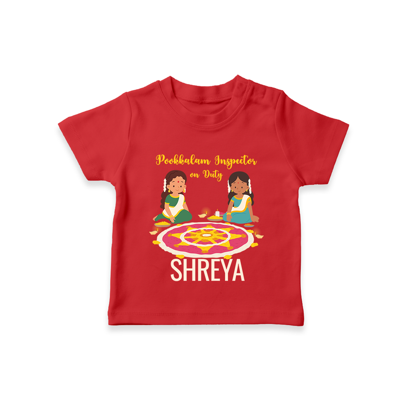 Pookkalam Inspector On Duty T-Shirt | Custom Baby T-Shirt for Pookkalam Fun - RED - 0-5 Months Old (Chest 17")