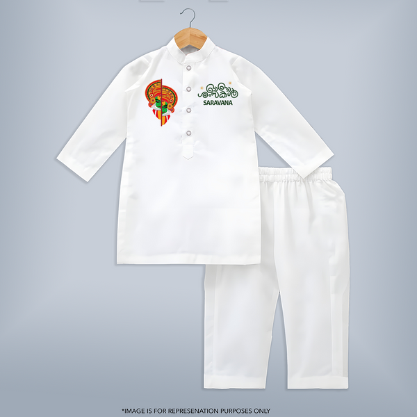 Kathakali Heritage Split Face Personalized Kurta - WHITE - 3 - 6 Months Old (Chest 24", Kurta Length 14'', Waist 19", Pant Length 14")