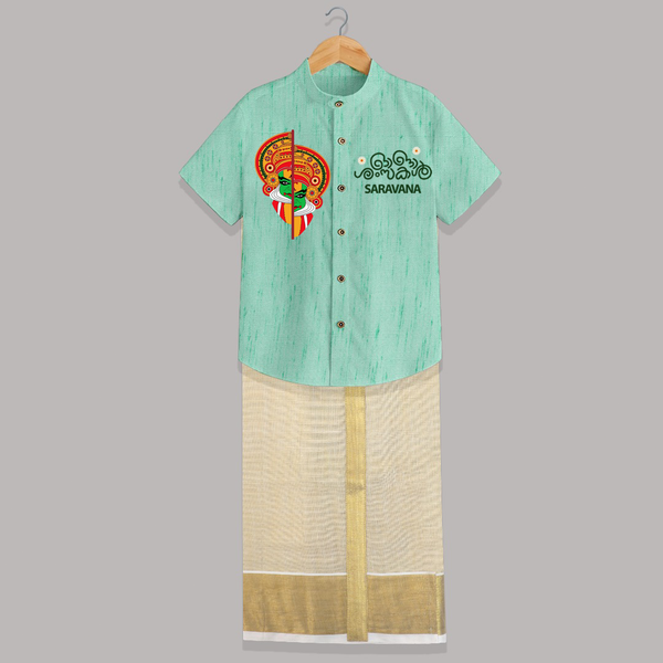 Kathakali Heritage Split Face Personalized Shirt and Dhoti - AQUA GREEN - 0 - 6 Months Old (Chest-23") (Dhoti length-14")