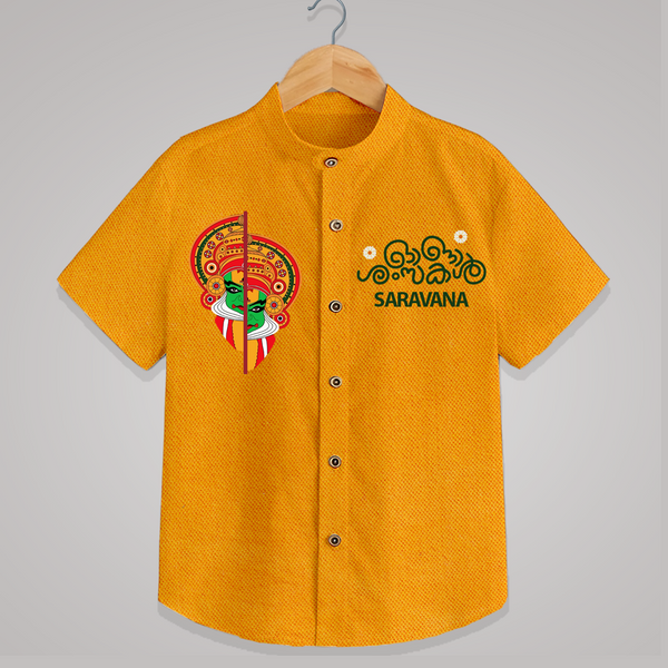 Kathakali Heritage Split Face Personalized Shirt - CHROME YELLOW - 0 - 6 Months Old (Chest 23")