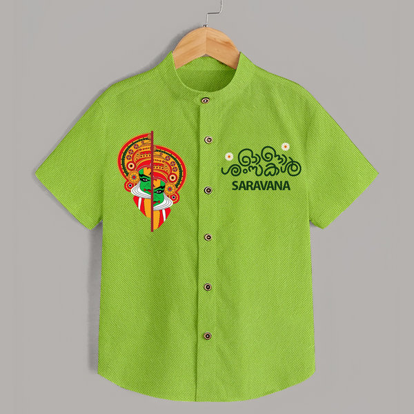 Kathakali Heritage Split Face Personalized Shirt - LIME GREEN - 0 - 6 Months Old (Chest 23")