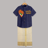Kathakali Heritage Split Face Personalized Shirt and Dhoti - DARK BLUE - 0 - 6 Months Old (Chest-23") (Dhoti length-14")