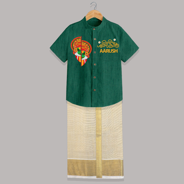 Kathakali Heritage Split Face Personalized Shirt and Dhoti - DARK GREEN - 0 - 6 Months Old (Chest-23") (Dhoti length-14")