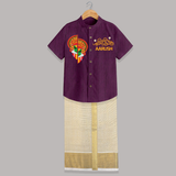 Kathakali Heritage Split Face Personalized Shirt and Dhoti - GRAPE - 0 - 6 Months Old (Chest-23") (Dhoti length-14")