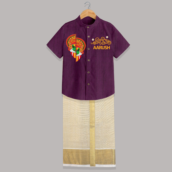 Kathakali Heritage Split Face Personalized Shirt and Dhoti - GRAPE - 0 - 6 Months Old (Chest-23") (Dhoti length-14")