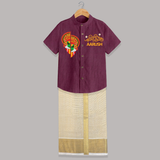 Kathakali Heritage Split Face Personalized Shirt and Dhoti - WINE - 0 - 6 Months Old (Chest-23") (Dhoti length-14")