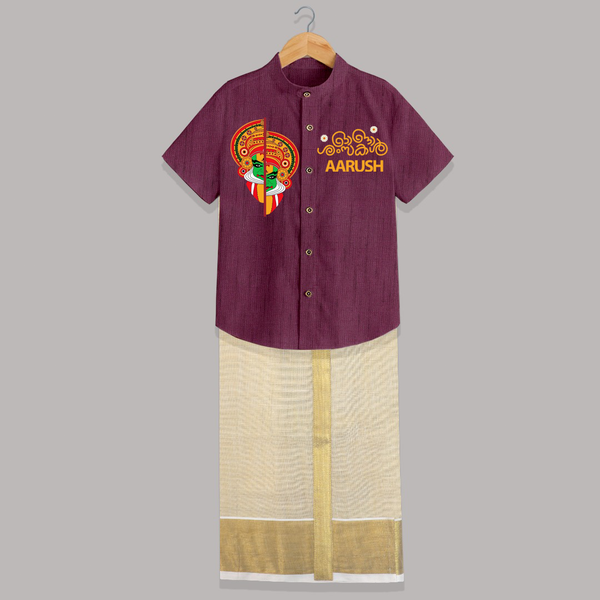 Kathakali Heritage Split Face Personalized Shirt and Dhoti - WINE - 0 - 6 Months Old (Chest-23") (Dhoti length-14")