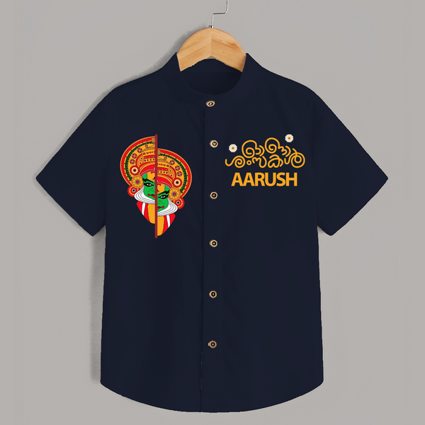 Kathakali Heritage Split Face Personalized Shirt - NAVY BLUE - 0 - 6 Months Old (Chest 23")