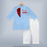  Happy Onam Kathakali Grandeur Personalized Kurta - BABY BLUE - 3 - 6 Months Old (Chest 24", Kurta Length 14'', Waist 19", Pant Length 14")