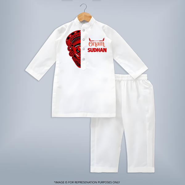  Happy Onam Kathakali Grandeur Personalized Kurta - WHITE - 3 - 6 Months Old (Chest 24", Kurta Length 14'', Waist 19", Pant Length 14")