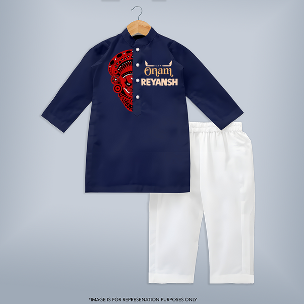  Happy Onam Kathakali Grandeur Personalized Kurta - NAVY BLUE - 3 - 6 Months Old (Chest 24", Kurta Length 14'', Waist 19", Pant Length 14")