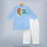  Onam Kathakali Peek Personalized Kurta - BABY BLUE - 3 - 6 Months Old (Chest 24", Kurta Length 14'', Waist 19", Pant Length 14")