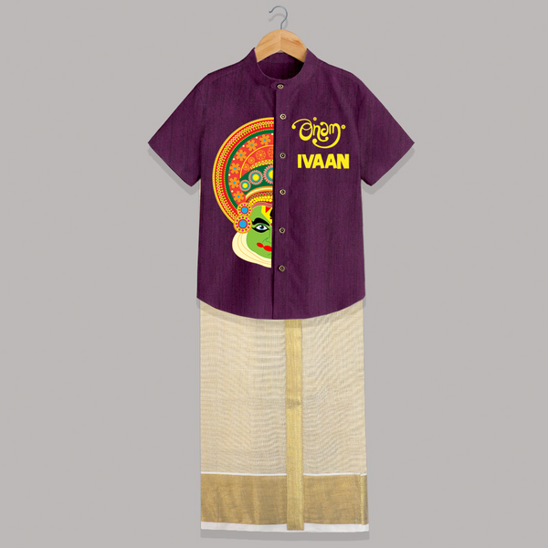 Onam Kathakali Peek Personalized Shirt and Doti - GRAPE - 0 - 6 Months Old (Chest-23") (Dhoti length-14")