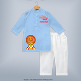 Happy Onam Mini Kathakali Personalized Kurta - BABY BLUE - 3 - 6 Months Old (Chest 24", Kurta Length 14'', Waist 19", Pant Length 14")