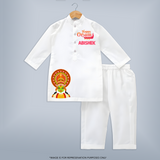 Happy Onam Mini Kathakali Personalized Kurta - WHITE - 3 - 6 Months Old (Chest 24", Kurta Length 14'', Waist 19", Pant Length 14")