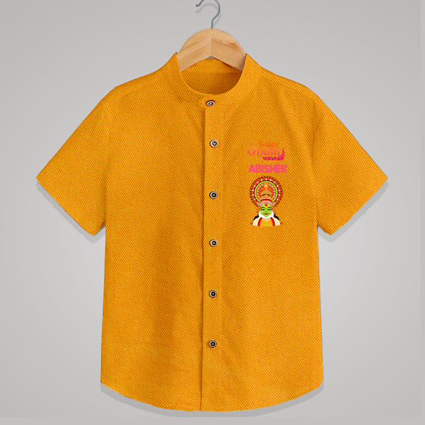 Happy Onam Mini Kathakali Personalized Shirt - CHROME YELLOW - 0 - 6 Months Old (Chest 23")