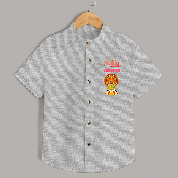 Happy Onam Mini Kathakali Personalized Shirt - GREY - 0 - 6 Months Old (Chest 23")