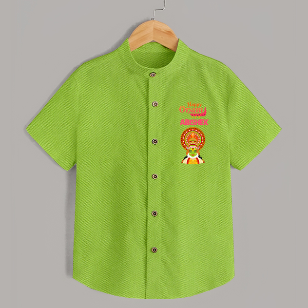 Happy Onam Mini Kathakali Personalized Shirt - LIME GREEN - 0 - 6 Months Old (Chest 23")