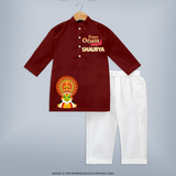 Happy Onam Mini Kathakali Personalized Kurta - MAROON - 3 - 6 Months Old (Chest 24", Kurta Length 14'', Waist 19", Pant Length 14")