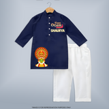 Happy Onam Mini Kathakali Personalized Kurta - NAVY BLUE - 3 - 6 Months Old (Chest 24", Kurta Length 14'', Waist 19", Pant Length 14")