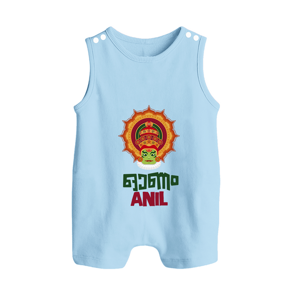 Kathakali Heritage Emblem Button Romper - BABY BLUE - New Born (Chest 18")