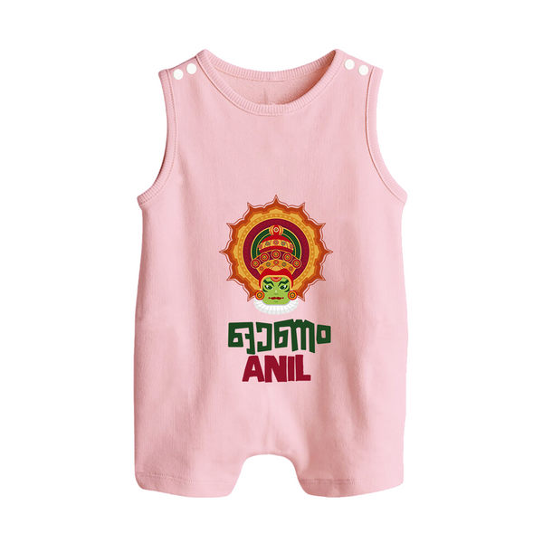 Kathakali Heritage Emblem Button Romper - BABY PINK - New Born (Chest 18")