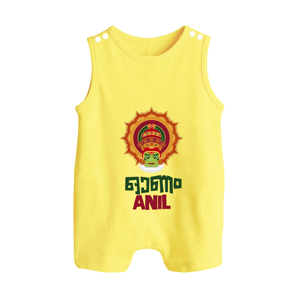 Kathakali Heritage Emblem Button Romper - PASTEL YELLOW - New Born (Chest 18")