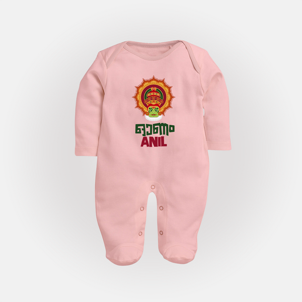 Kathakali Heritage Emblem Full Body Suit - BABY PINK - New Born (Chest 7.5")