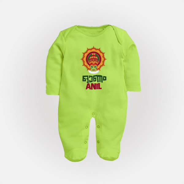 Kathakali Heritage Emblem Full Body Suit - LIME GREEN - New Born (Chest 7.5")