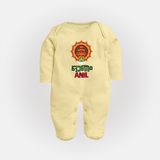 Kathakali Heritage Emblem Full Body Suit - PASTEL YELLOW - New Born (Chest 7.5")
