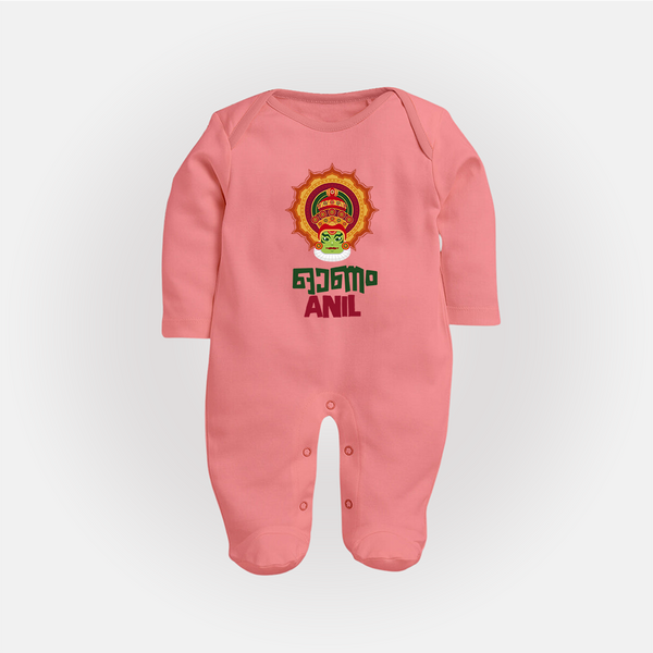 Kathakali Heritage Emblem Full Body Suit - PEACH - New Born (Chest 7.5")