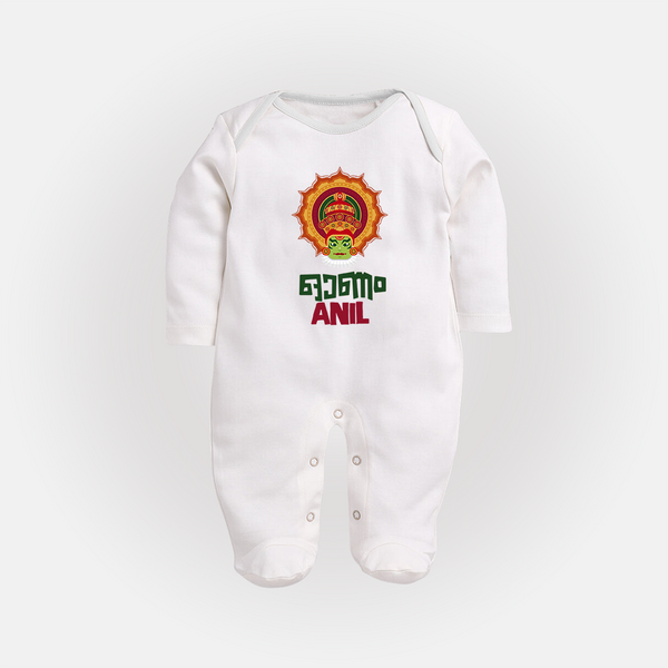 Kathakali Heritage Emblem Full Body Suit - WHITE - New Born (Chest 7.5")