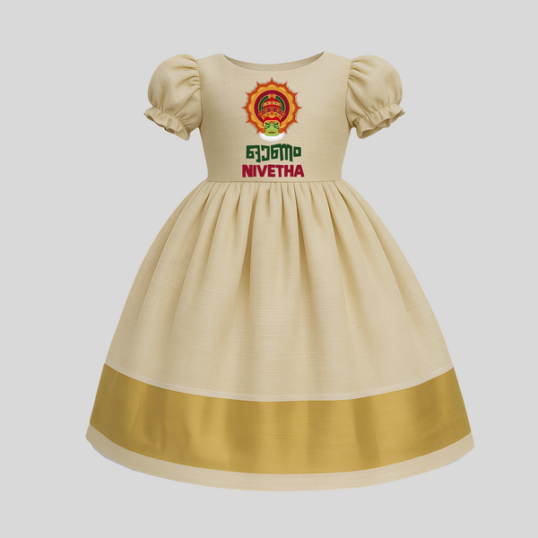 Onam Wishes Pattu Pavada | Personalized Baby Pattu Pavada for Onam Celebration - KASAVU - 0 - 3 Months Old (Chest 18")