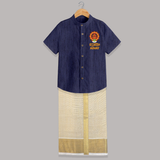 Kathakali Heritage Emblem Shirt and Dhoti - DARK BLUE - 0 - 6 Months Old (Chest-23") (Dhoti length-14")