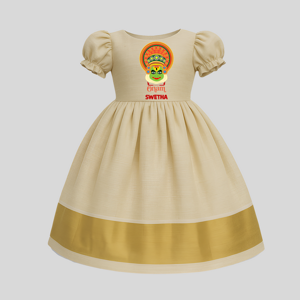 Onam Special Edition Pattu Pavada | Personalized Baby Pattu Pavada for Onam - KASAVU - 0 - 3 Months Old (Chest 18")