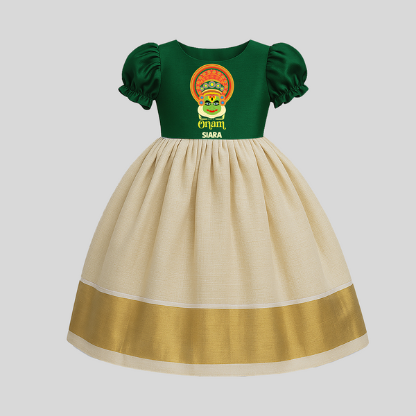 Onam Special Edition Pattu Pavada | Personalized Baby Pattu Pavada for Onam - BOTTLE GREEN - 0 - 3 Months Old (Chest 18")