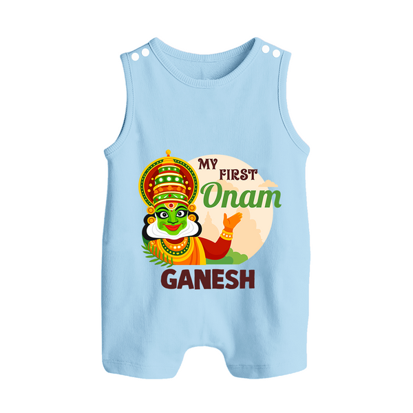My First Onam Kathakali Button Romper - BABY BLUE - New Born (Chest 18")