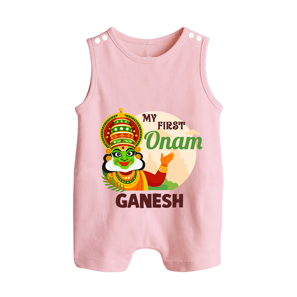 My First Onam Kathakali Button Romper - BABY PINK - New Born (Chest 18")