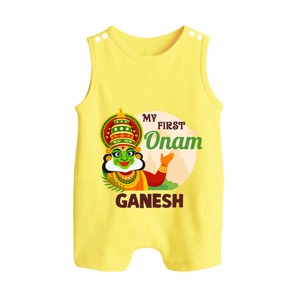My First Onam Kathakali Button Romper - PASTEL YELLOW - New Born (Chest 18")