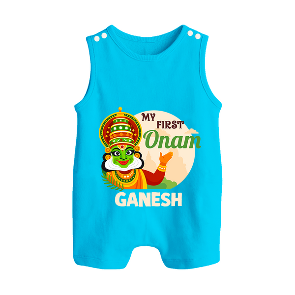 My First Onam Kathakali Button Romper - SKY BLUE - New Born (Chest 18")