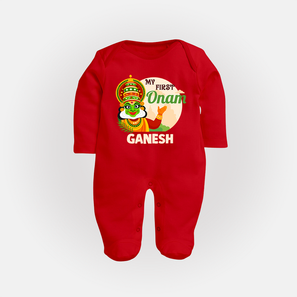My First Onam Kathakali Full Body Suit - RED - New Born (Chest 7.5")